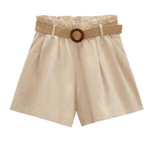 Zara belted linen paperbag shorts